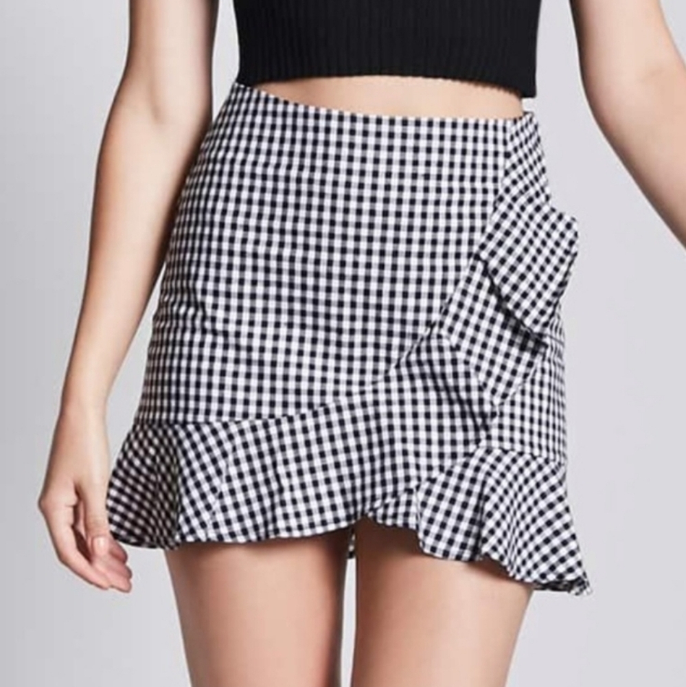 iris Black and White Gingham Ruffle Mini Skirt